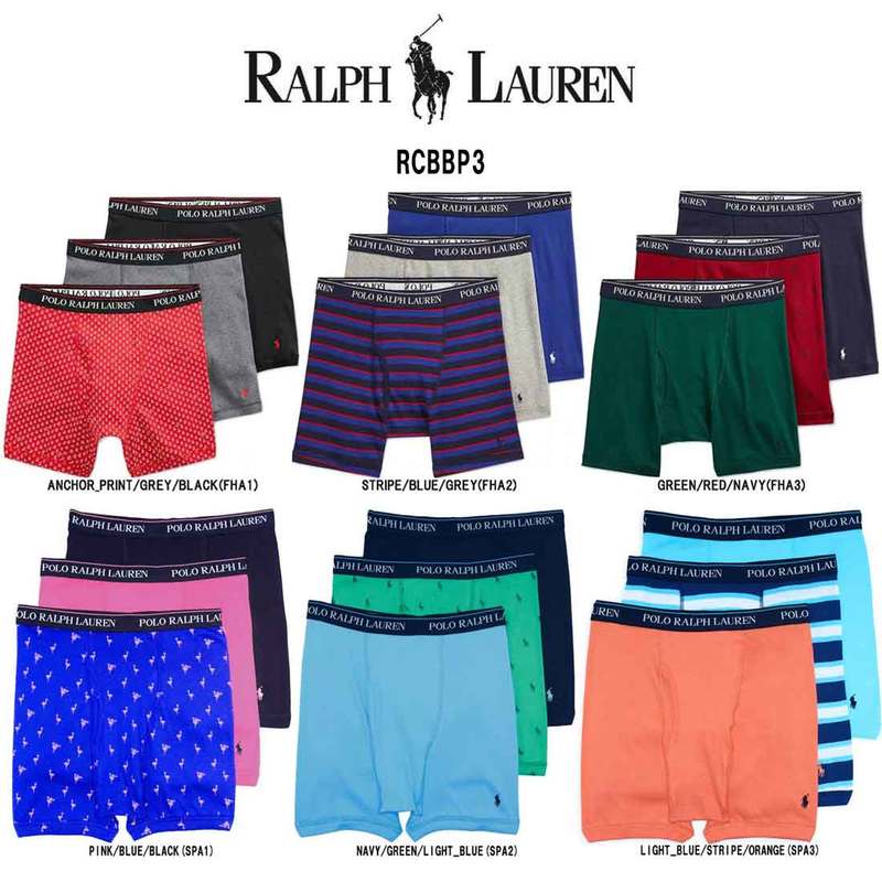 POLO RALPH LAUREN(ポロ ラルフローレン)ミドル ボクサーパンツ 3枚セット 前開き オシャレ お買い得 パック メンズ 下着 RCBBP3