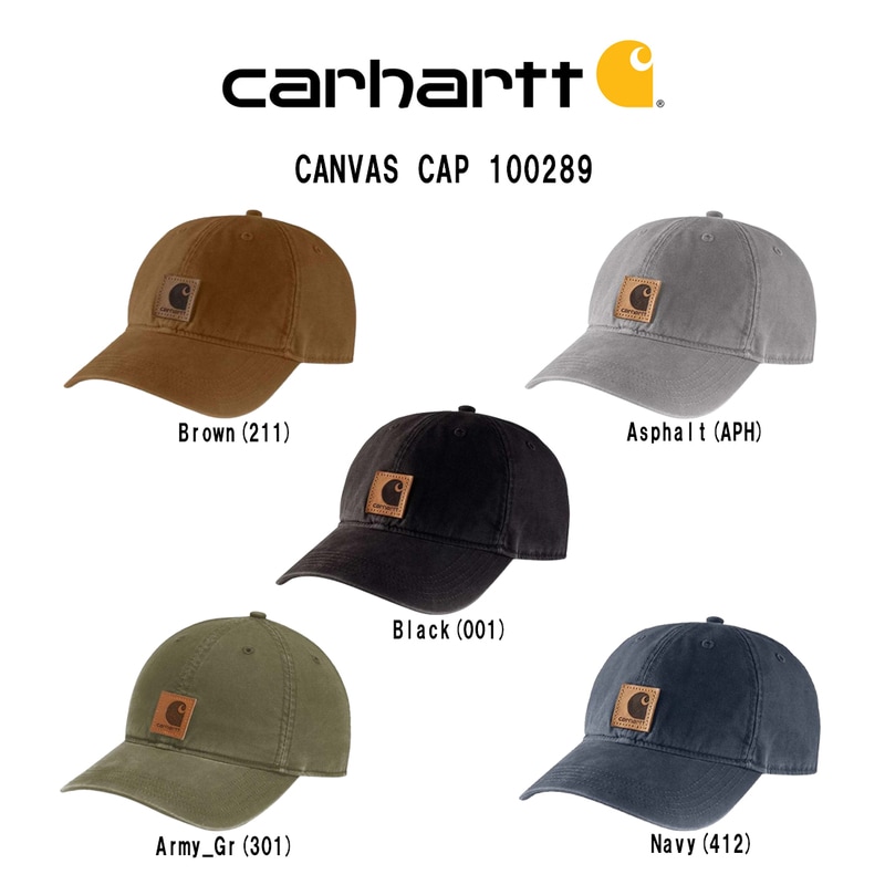 Carhartt(カーハート)キャップ アウトドア コットン 綿100% 帽子 シンプル ロゴ ワンポイント キャンバス メンズ レディース CANVAS CAP 100289