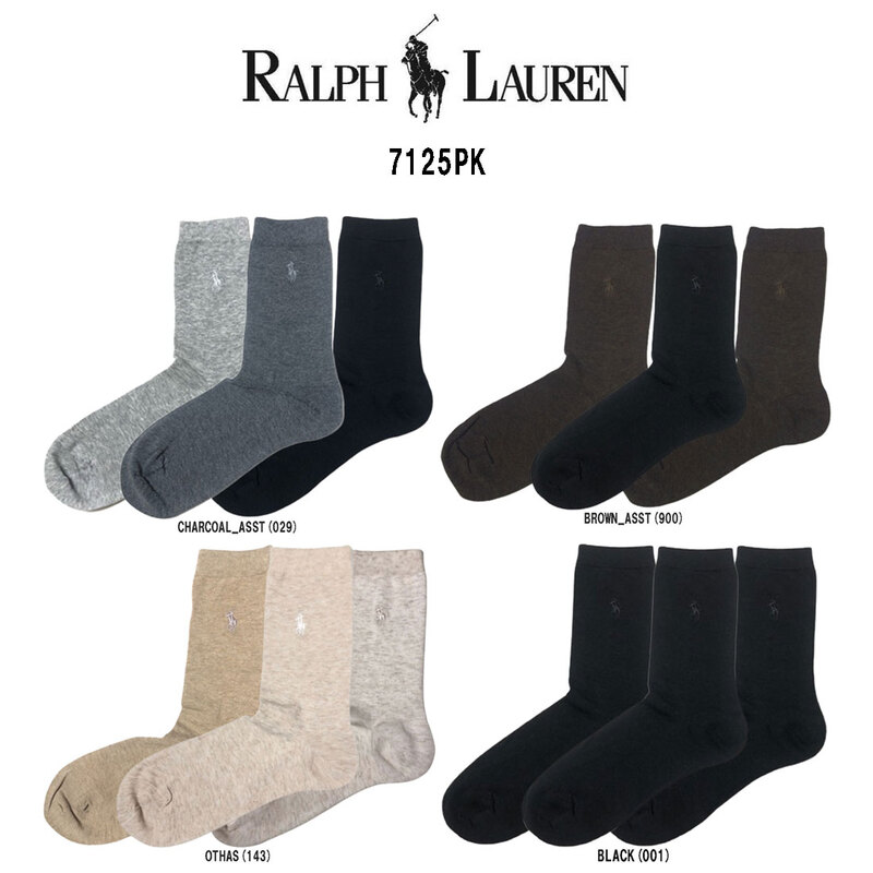 POLO RALPH LAUREN(ポロ ラルフローレン)ソックス 3足セット 刺繍 アソート クルーソックス ニット レディース 女性用 靴下 ギフト プレゼント 7125PK