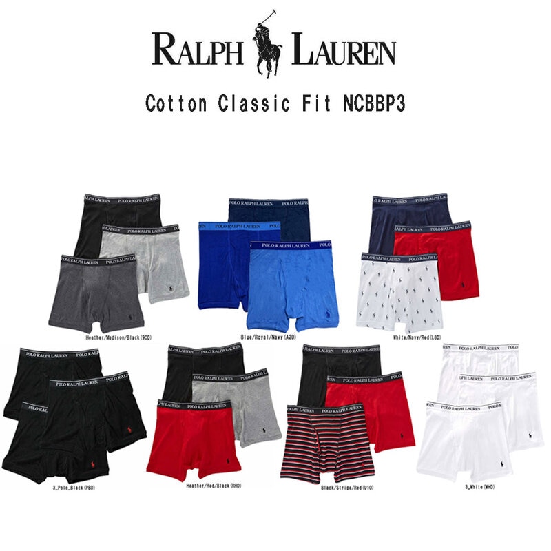 POLO RALPH LAUREN(ポロ ラルフローレン)ボクサーパンツ ボクサーブリーフ ミドル 3枚セット コットン クラシックフィット メンズ 男性用 下着 NCBBP3