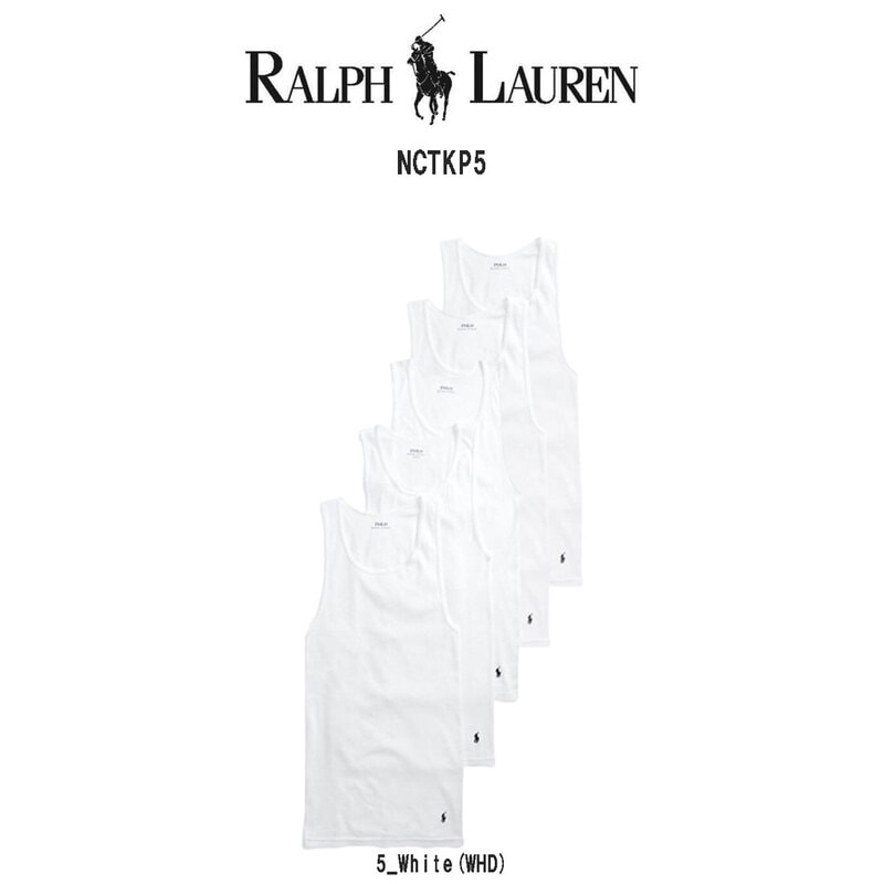POLO RALPH LAUREN(ポロ ラルフローレン)タンクトップ Tシャツ コットン クラシックフィット 無地 5枚組 パック メンズ インナー 肌着 男性用 下着 NCTKP5