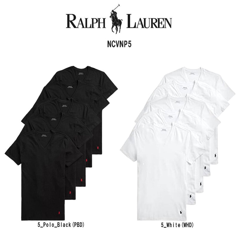 POLO RALPH LAUREN(ポロ ラルフローレン)Tシャツ Vネック 半袖 クラシックフィット コットン 綿 5枚組 パック メンズ インナー 肌着 男性用 下着 NCVNP5