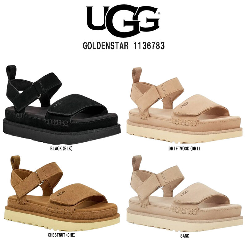 (SALE)UGG(アグ)レディース ゴールデンスター サンダル ストラップ 調節可能 軽量 スエード クッション プラットフォーム 厚底 W GOLDENSTAR 1136783