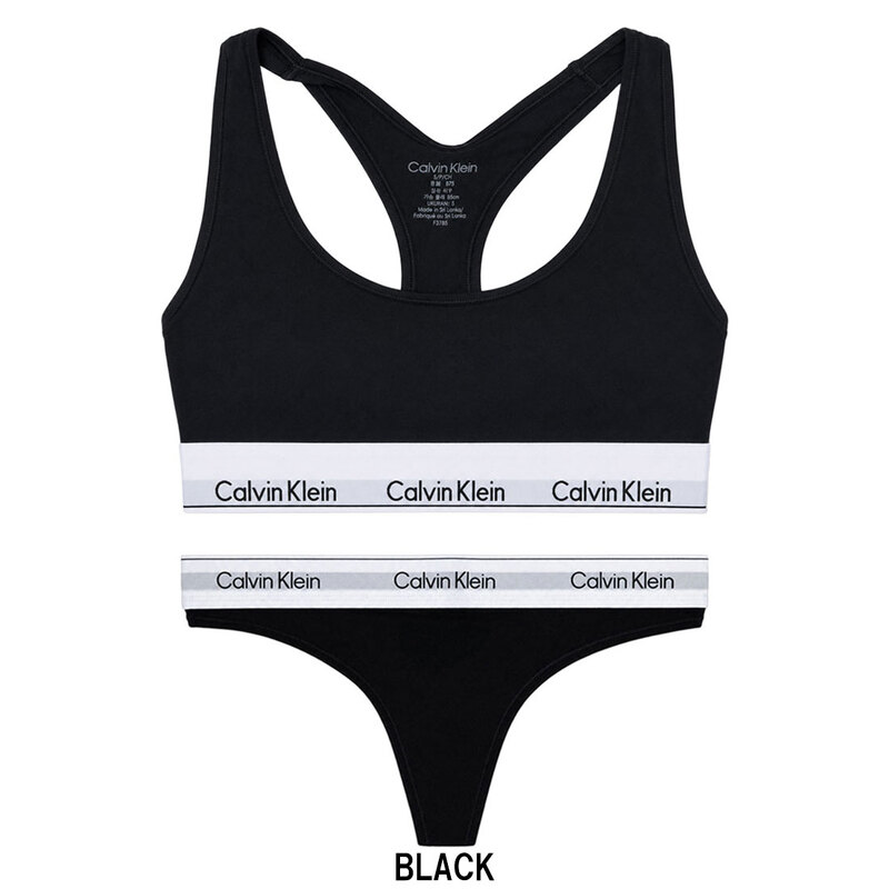 (SALE)Calvin Klein(カルバンクライン)ck レディース ブラ&ショーツ セット Tバック ロゴ スポーツ ジム トレーニング アンダーウェア 女性用 下着 F3785+F3786