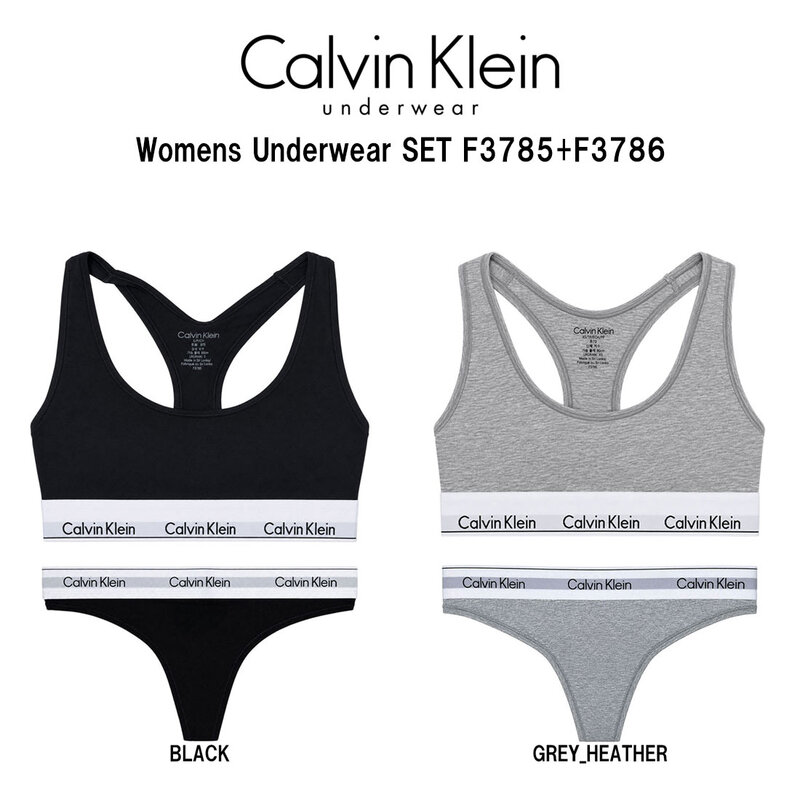 (SALE)Calvin Klein(カルバンクライン)ck レディース ブラ&ショーツ セット Tバック ロゴ スポーツ ジム トレーニング アンダーウェア 女性用 下着 F3785+F3786