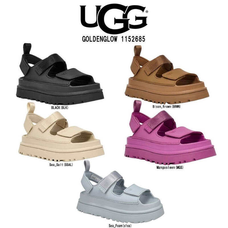 UGG(アグ)レディース ゴールデングロウ サンダル ストラップ 厚底 プラットフォーム マジックテープ 調節可能 EVA 快適 軽量 W GOLDENGLOW 1152685