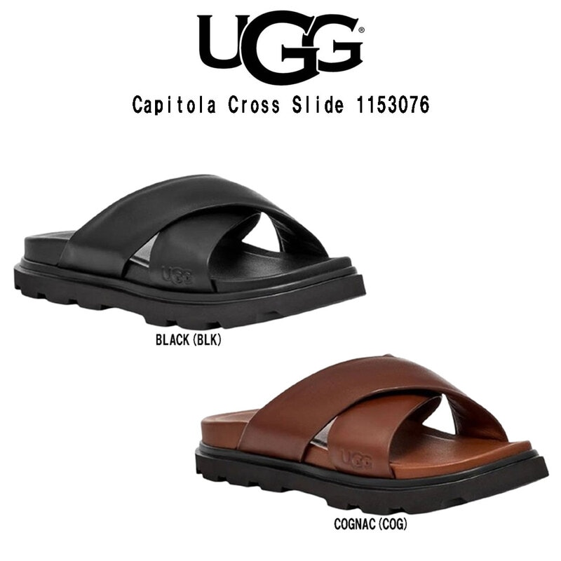 (SALE)UGG(アグ)メンズ キャピトラ クロス スライド サンダル レザー 本革 ロゴ シューズ スリッパ リゾート 男性用 M Capitola Cross Slide 1153076