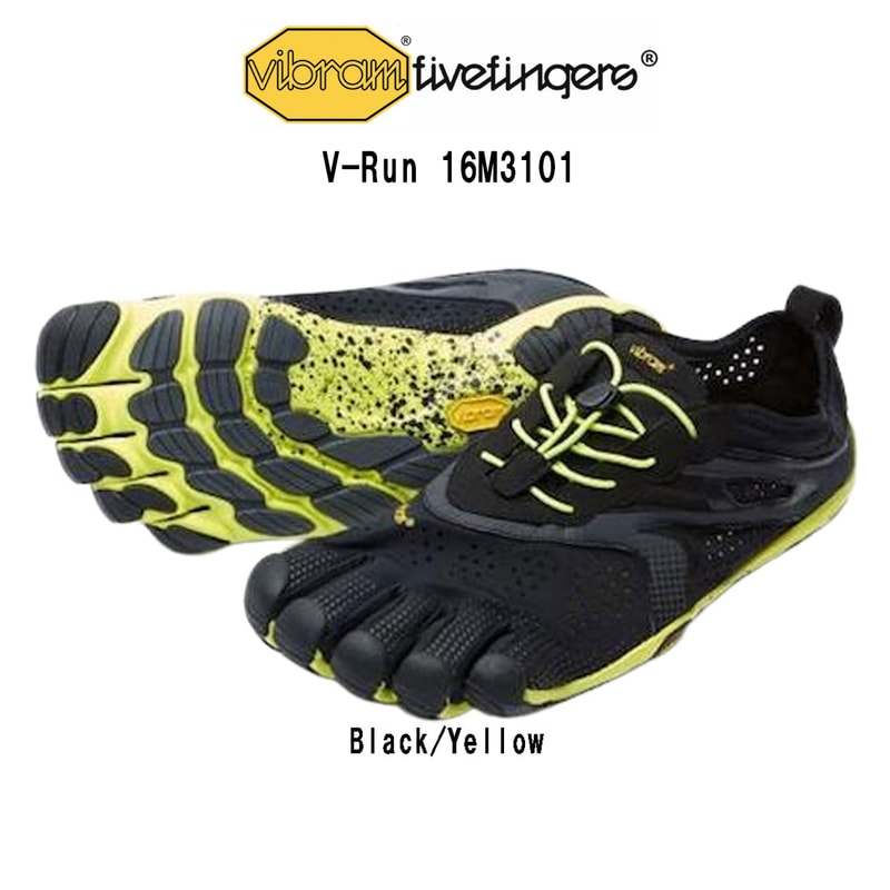 Vibram FiveFingers(ビブラムファイブフィンガーズ)メンズ 五本指 シューズ ランニング トレーニング クッション 運動靴 ブラック イエロー V-Run 16M3101
