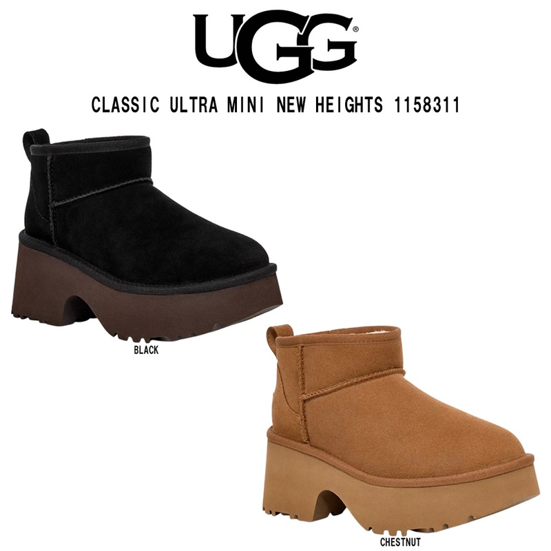 UGG(アグ)レディース クラシック ウルトラ ミニ ニュー ハイツ ブーツ スエード ムートン 厚底 W CLASSIC ULTRA MINI NEW HEIGHTS 1158311