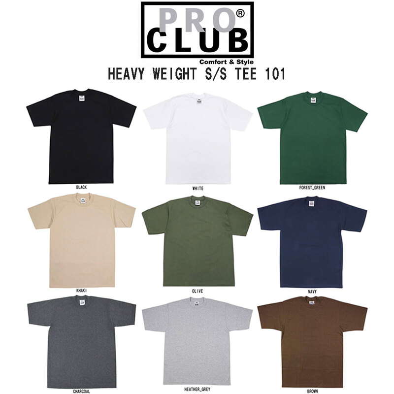PRO CLUB(プロクラブ)Tシャツ クルーネック 半袖 厚手 無地 ヘビーウェイト 定番 コットン シンプル ストリート 大きめ メンズ HEAVY WEIGHT S/S TEE 101