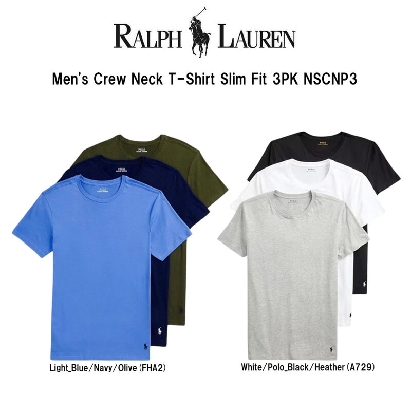 POLO RALPH LAUREN(ポロ ラルフローレン)Tシャツ クルーネック 半袖 スリムフィット コットン 3枚組 パック メンズ インナー 肌着 下着 男性用 NSCNP3