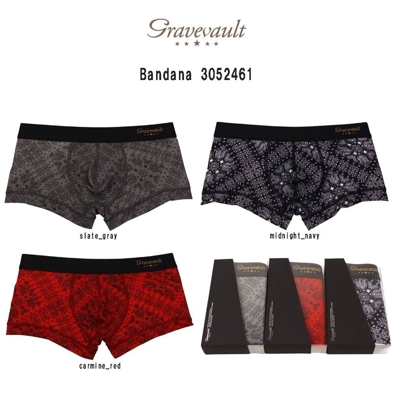 gravevault(グレイブボールト)ボクサーパンツ ローライズ 前閉じ ナイロン バンダナ 日本製 ラグジュアリー ギフト メンズ 男性用 下着 Bandana 3052461