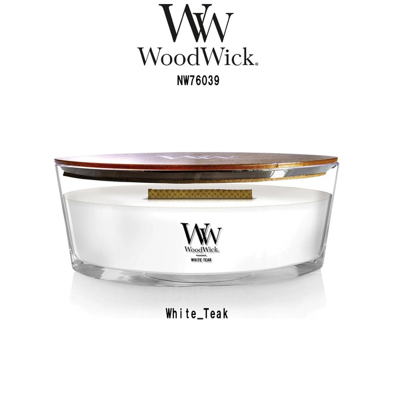 WoodWick(ウッドウィック)アロマキャンドル 【ブランド箱なし】 ハースウィック ホワイトチーク ウッディ フローラル 燃焼音 ギフト White Teak NW76039