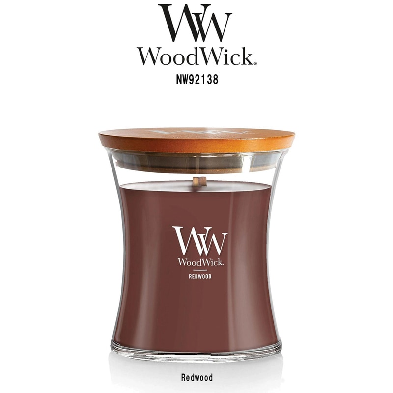 WoodWick(ウッドウィック)アロマキャンドル 【ブランド箱なし】 アワーグラス ジャーM レッドウッド ウッディ 燃焼音 ギフト プレゼント Redwood NW92138