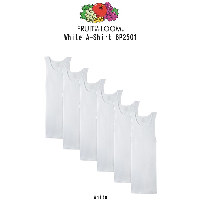 FRUIT OF THE LOOM(フルーツオブザルーム)タンクトップ Tシャツ 6枚セット ホワイト 白 無地 袖なし 6枚組 お買い得 パック メンズ 下着 肌着 A-Shirt 6P2501