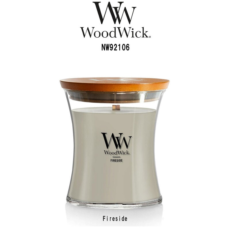WoodWick(ウッドウィック)アロマキャンドル 【ブランド箱なし】 アワーグラス ジャーM ファイアサイド ウッディ ムスク 燃焼音 ギフト Fireside NW92106