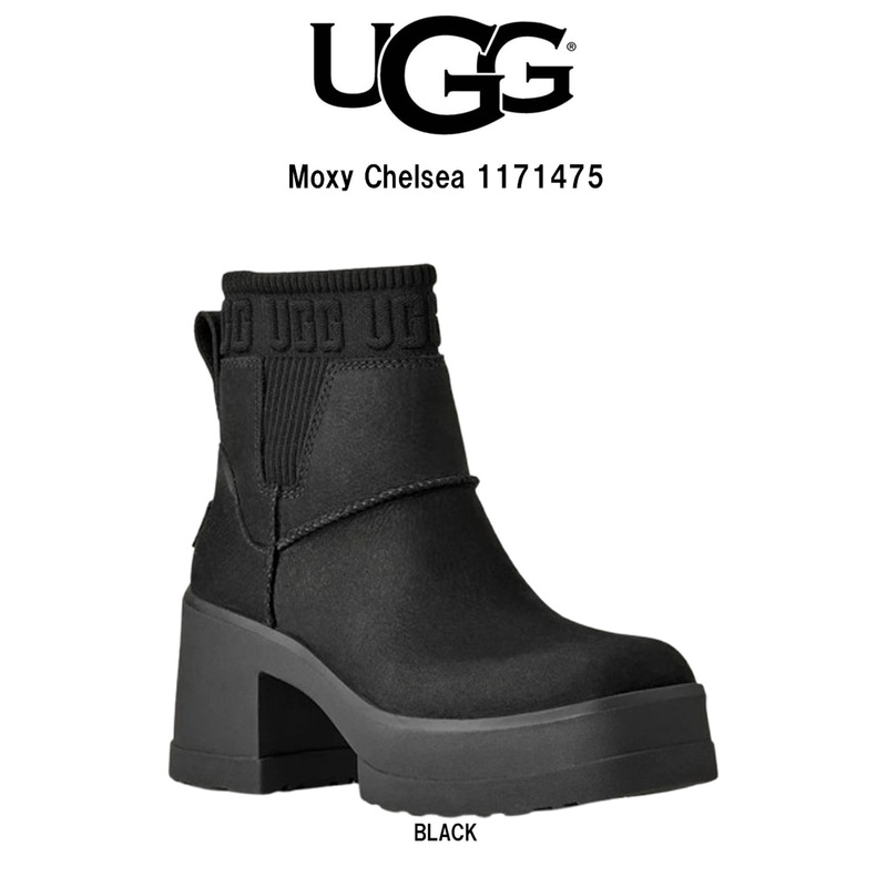 UGG(アグ)チェルシーブーツ モクシー ヒール 厚底 ロゴ 耐水 レザー ブラック カジュアル レディース 靴 Moxy Chelsea 1171475
