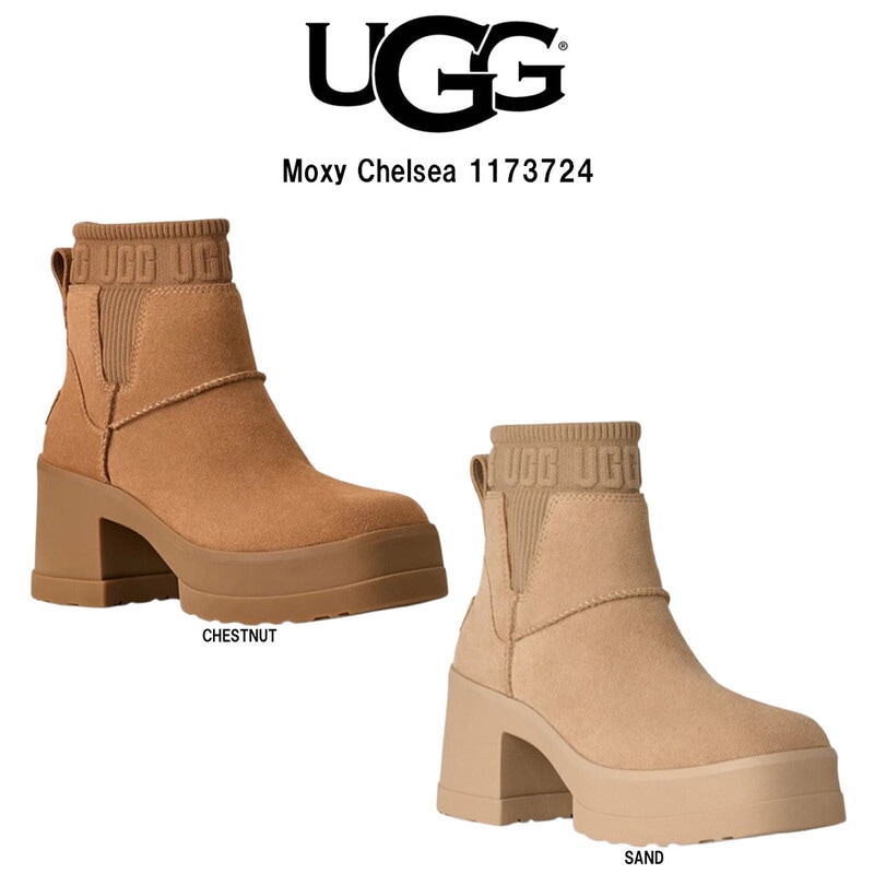 UGG(アグ)チェルシーブーツ モクシー ヒール 厚底 ロゴ 耐水 スエード カジュアル レディース 靴 Moxy Chelsea 1173724