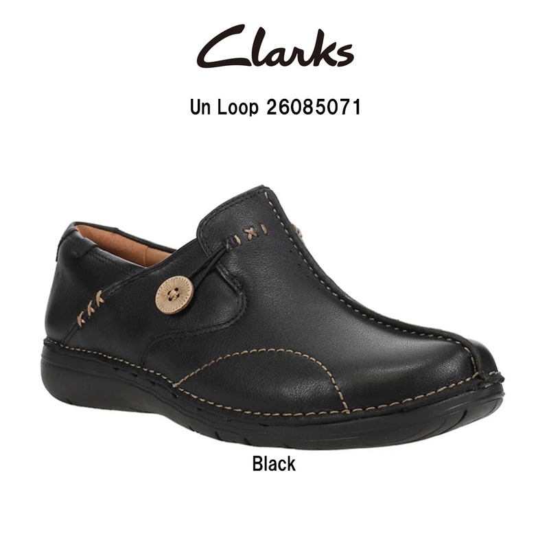 CLARKS(クラークス)スリッポン シューズ ブラック レザー レディース Un Loop 26085071