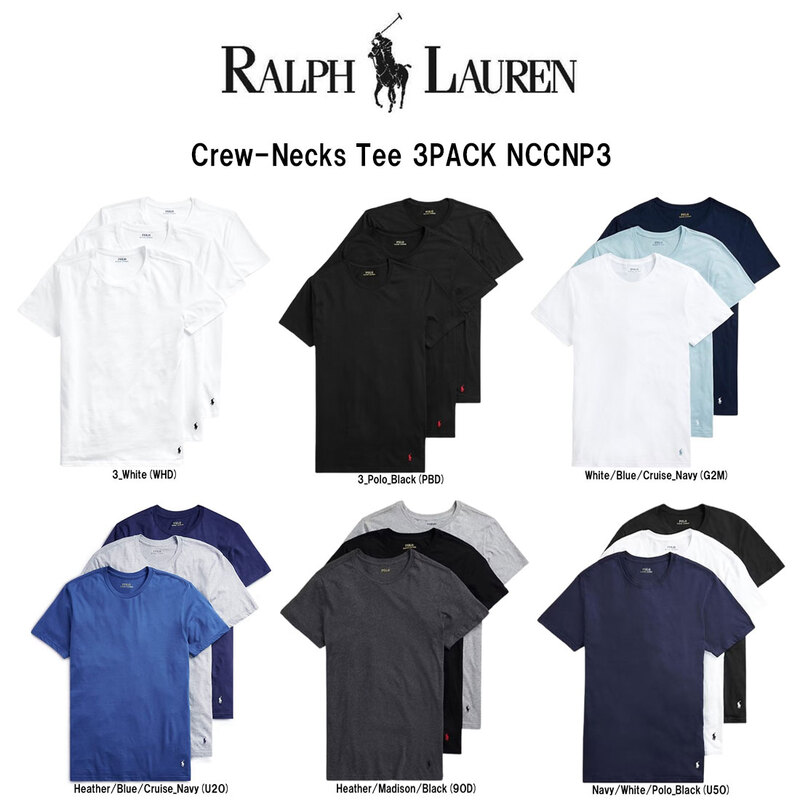 POLO RALPH LAUREN(ポロ ラルフローレン)Tシャツ クルーネック クラシックフィット 半袖 3枚組 セット アソート インナー 肌着 下着 メンズ 男性用 NCCNP3