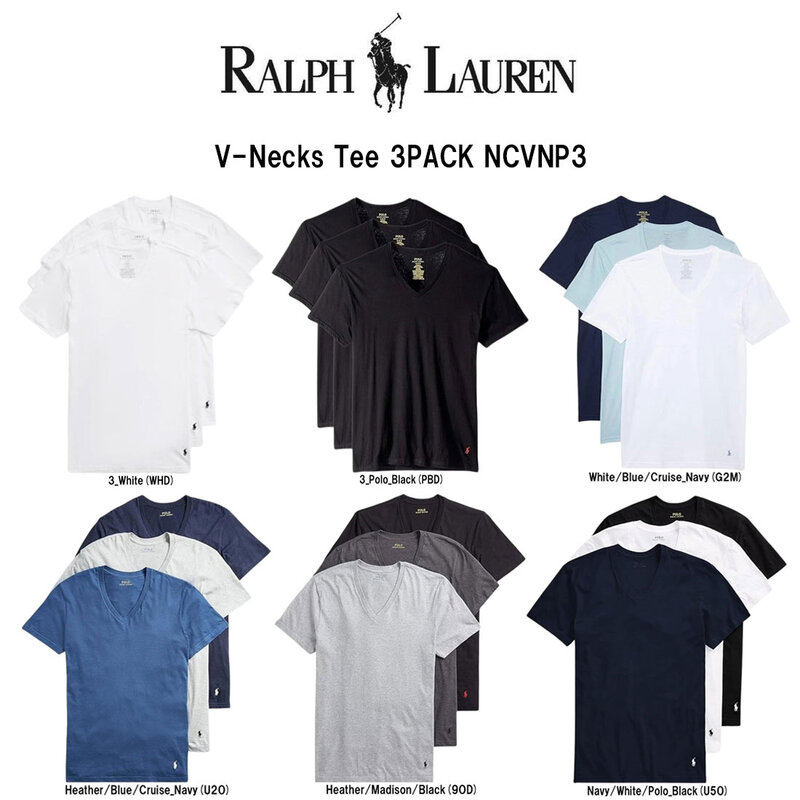 POLO RALPH LAUREN(ポロ ラルフローレン)Tシャツ Vネック コットン クラシックフィット 半袖 3枚組 アソート インナー 肌着 下着 メンズ 男性用 NCVNP3
