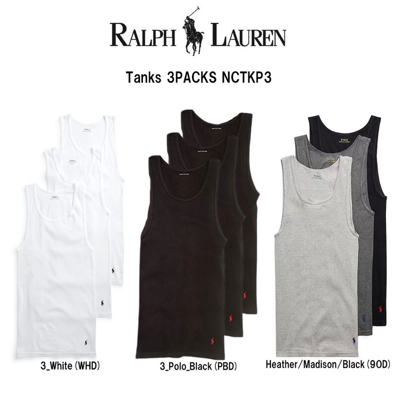 POLO RALPH LAUREN(ポロ ラルフローレン)タンクトップ コットン クラシックフィット 3枚組 セット アソート インナー 肌着 下着 メンズ 男性用 NCTKP3