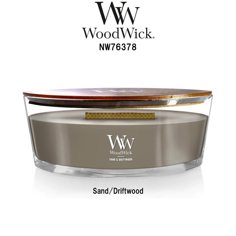 WoodWick(ウッドウィック)アロマキャンドル 【ブランド箱なし】 ハースウィック サンド&ドリフトウッド ウッディ 燃焼音 ギフト Sand & Driftwood NW76378