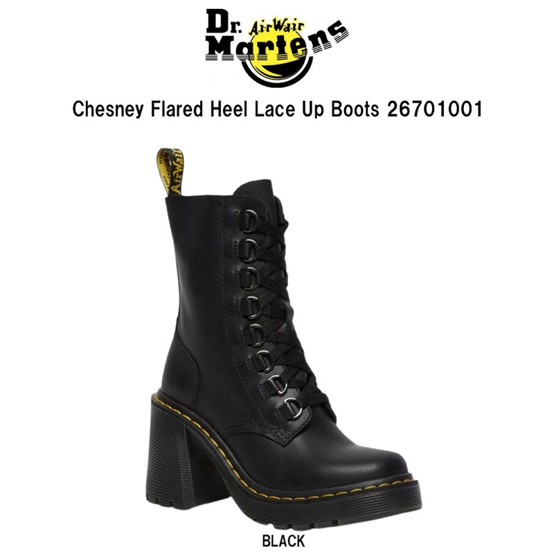 Dr.Martens(ドクターマーチン)チェスニー ブーツ 8ホール レースアップ レザー フレア ヒール イエローステッチ 厚底 シューズ 革 レディース 26701001