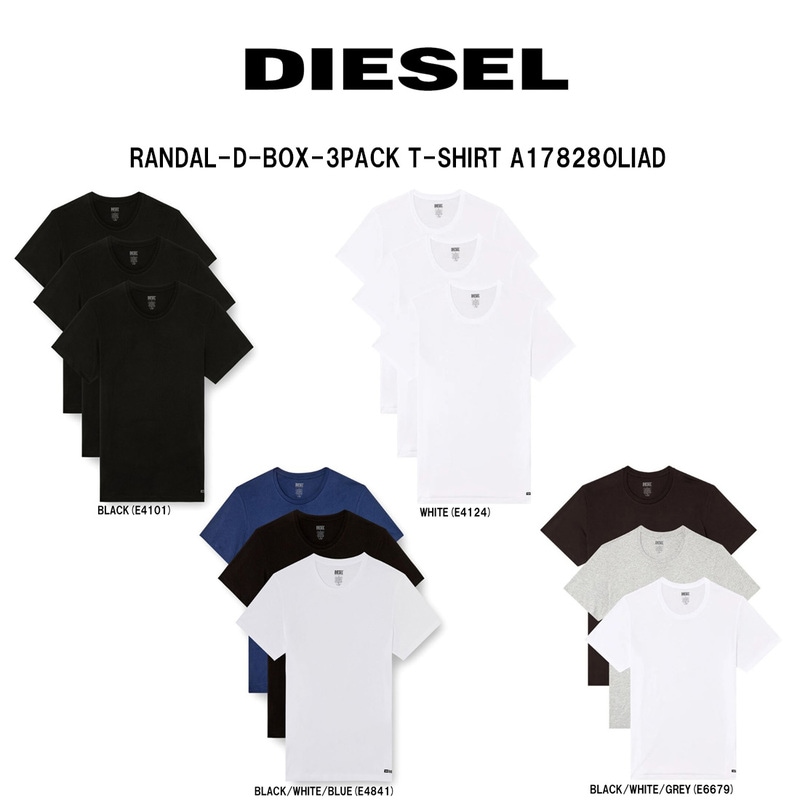 DIESEL(ディーゼル)Tシャツ クルーネック 3枚セット 無地 コットン ロゴ ワンポイント インナー アンダーウェア 肌着 パック 3PK メンズ A178280LIAD