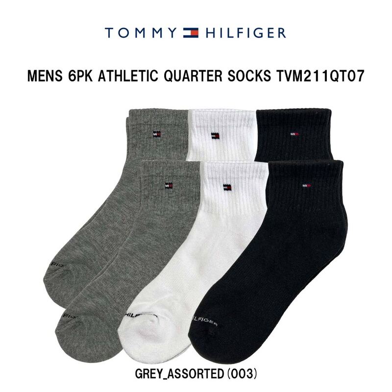 TOMMY HILFIGER(トミーヒルフィガー)メンズ ソックス 靴下 6足組 クォーター丈 フラッグ ロゴ ワンポイント アソート スポーツ 通学 男性用 TVM211QT07