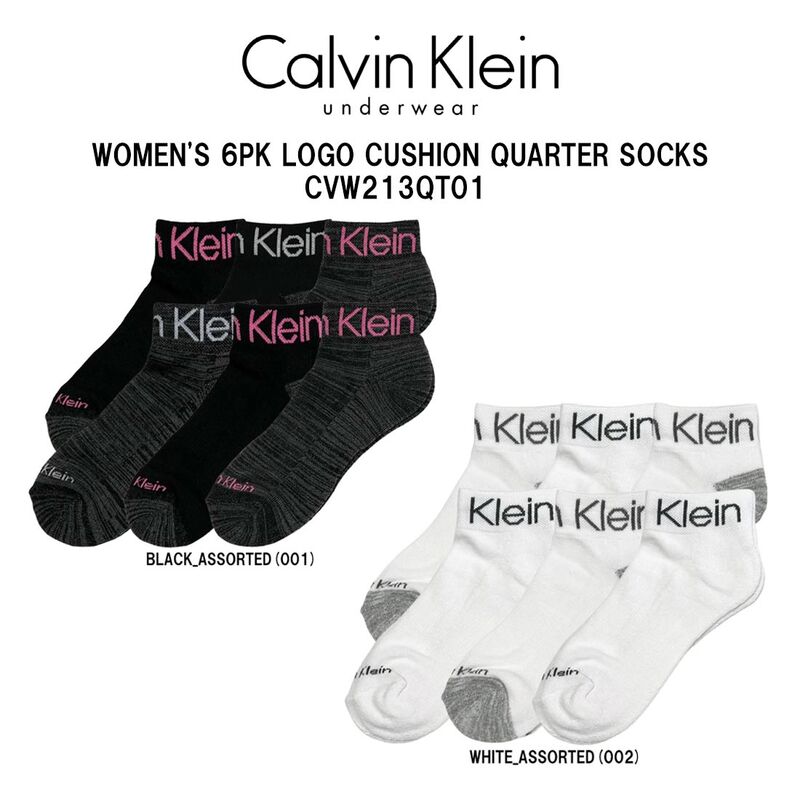 Calvin Klein(カルバンクライン)ck レディース ソックス 靴下 6足組 クォーター丈 クッション ロゴ ワンポイント アソート 女性用 CVW213QT01