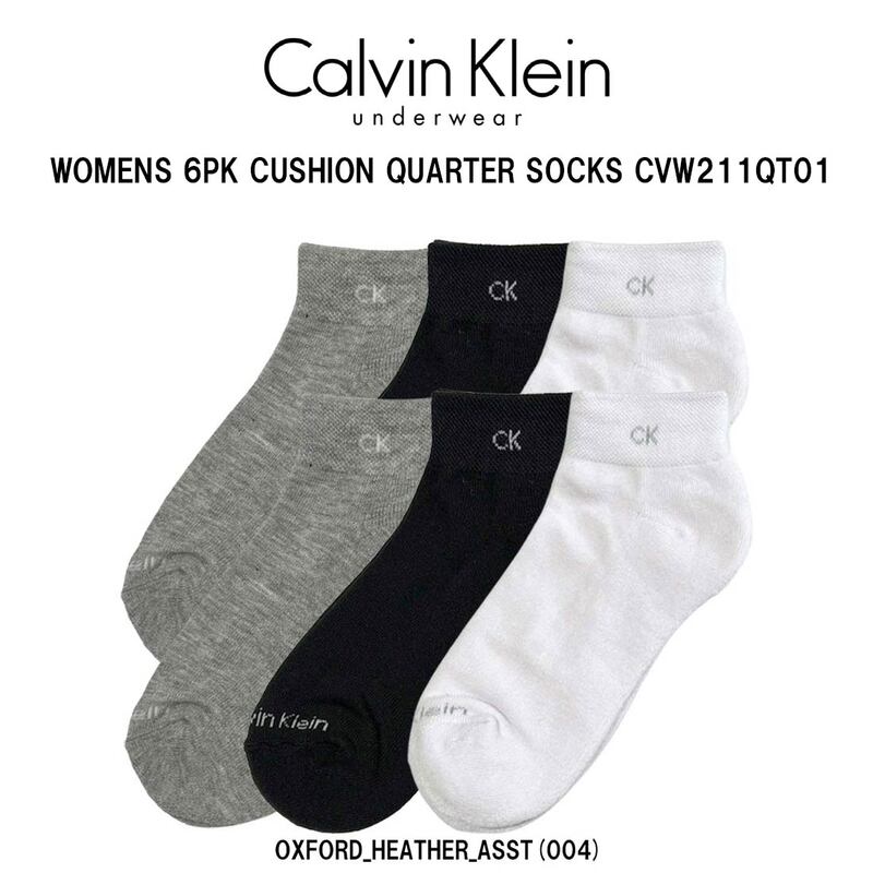 Calvin Klein(カルバンクライン)ck レディース ソックス 靴下 6足組 クォーター丈 クッション ロゴ ワンポイント アソート 女性用 CVW211QT01