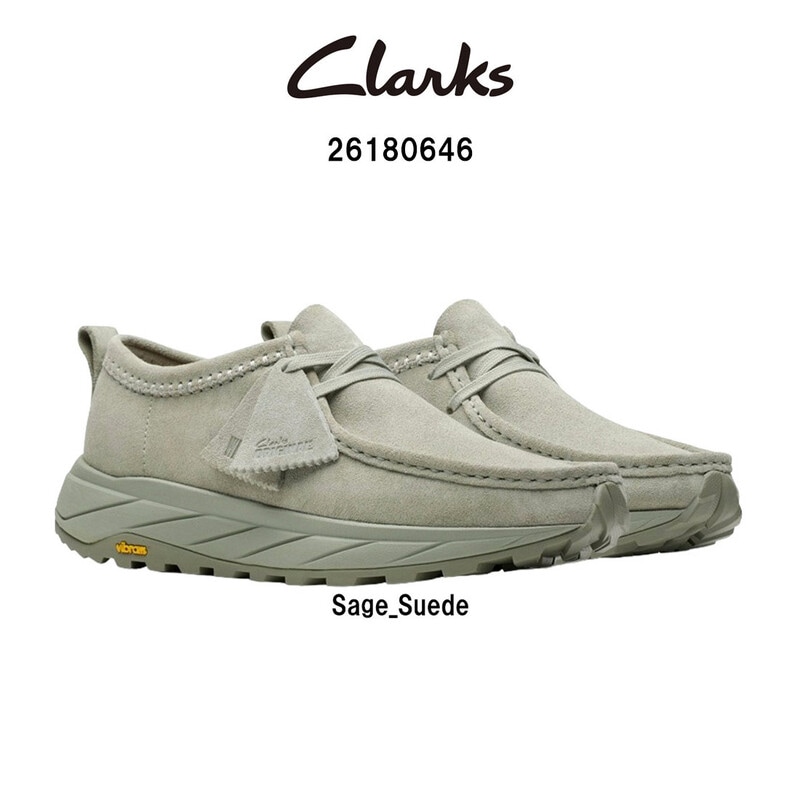 CLARKS(クラークス)メンズ ワラ エデン ロー シューズ ビブラムソール スエード セージ グリーン モカシン レザー WALLA EDEN LO 26180646