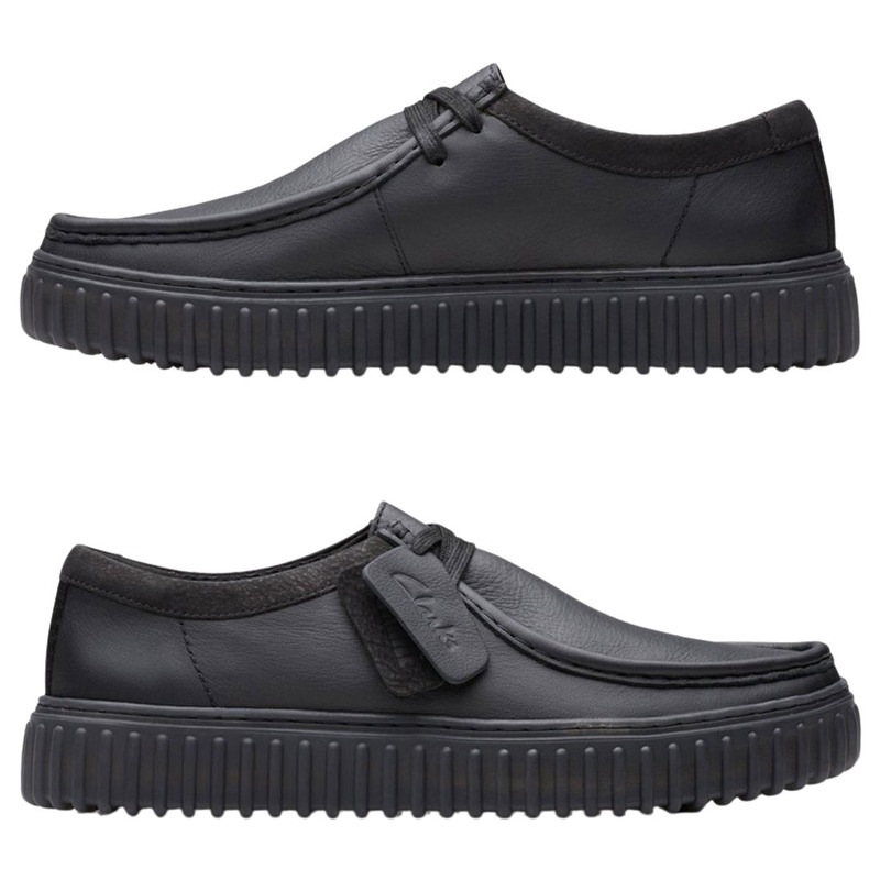 CLARKS(クラークス)メンズ トーヒル ロー シューズ レースアップ モカシン 厚底 ブラック レザー 軽量 TPR カジュアル TORHILL LO 26181385