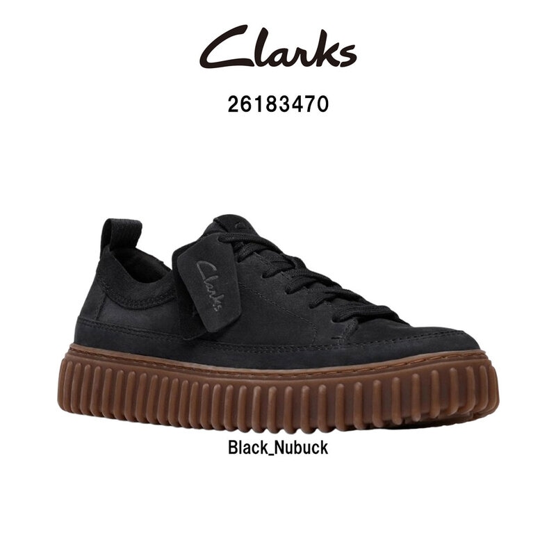 CLARKS(クラークス)メンズ トーヒル レース スニーカー レースアップ シューズ 厚底 リブソール ブラック ヌバック レザー TORHILL LACE 26183470