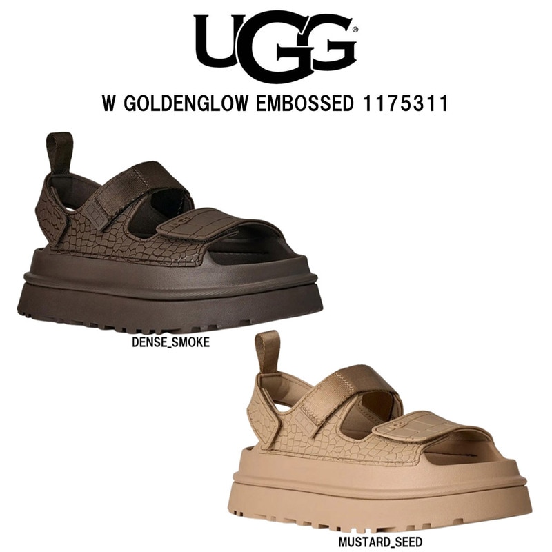 UGG(アグ)レディース ゴールデングロウ エンボスト サンダル ストラップ 厚底 クロコ柄 TPU素材 マジックテープ 快適 W GOLDENGLOW EMBOSSED 1175311
