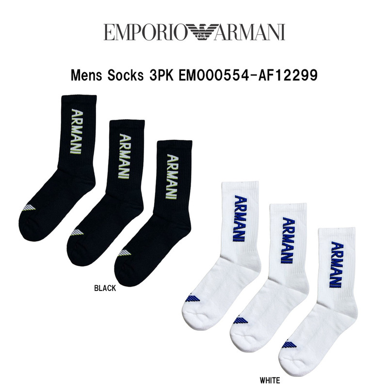 EMPORIO ARMANI(エンポリオアルマーニ)ソックス 3足組 セット 靴下 クルー丈 ロゴ シンプル メンズ 男性用 ギフト 3PK EM000554-AF12299