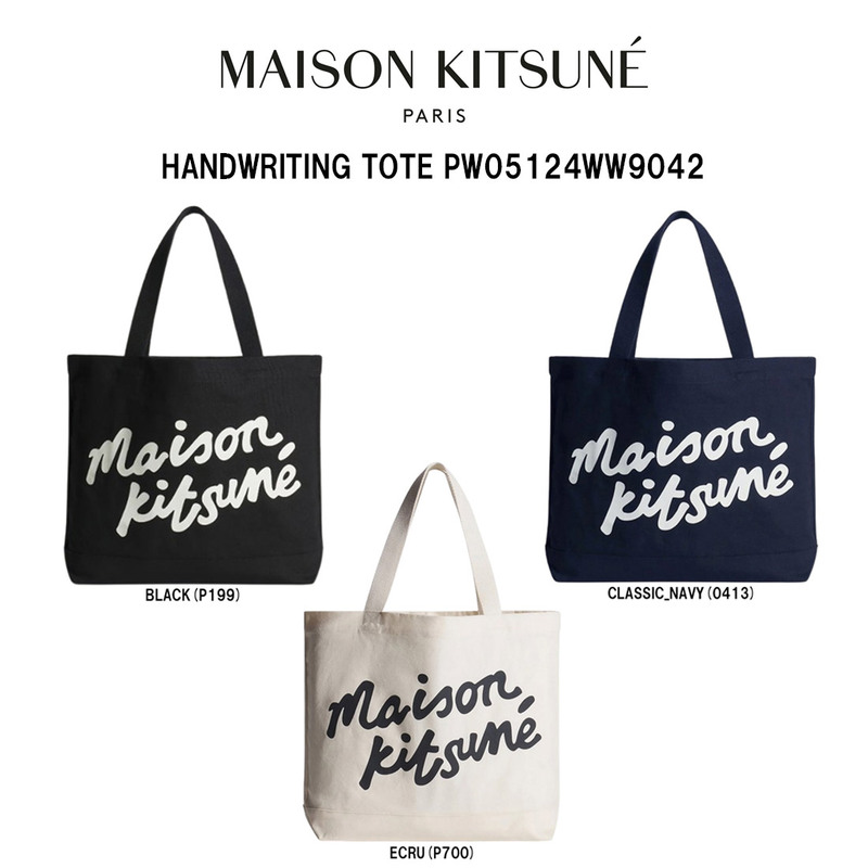 Maison Kitsune(メゾン キツネ)トートバッグ ハンドライティング キャンバストート ポケット テキスタイル ロゴ カバン コットン 通学 PW05124WW9042