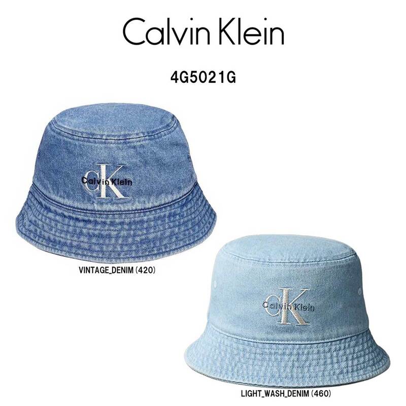 Calvin Klein(カルバンクライン)ck バケットハット デニム ロゴ 刺繍 コットン モノグラム シンプル 帽子 UVカット 日よけ レディース メンズ 4G5021G