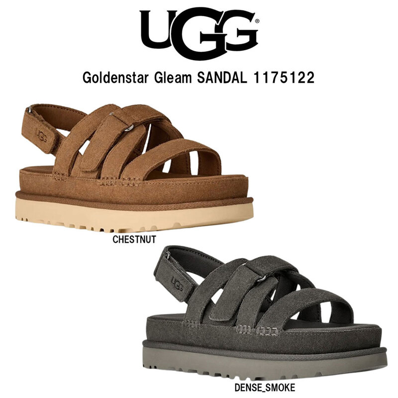 UGG(アグ)レディース ゴールデンスター グリーム サンダル スエード レザー ストラップ 調節可能 厚底 プラットフォーム ロゴ 軽量 EVA 女性用 1175122