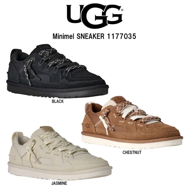 UGG(アグ)メンズ ミニメル スニーカー ローカット シューズ レースアップ 異素材 スエード ツートーン ロゴ カジュアル 男性用 靴 1177035