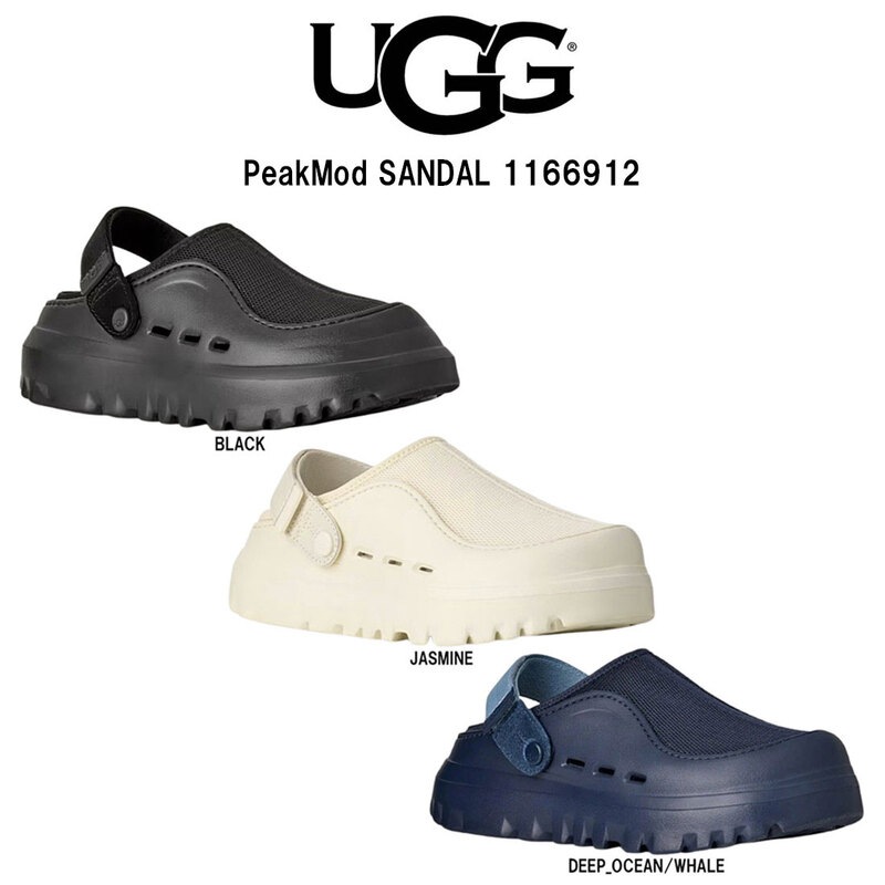 UGG(アグ)メンズ ピークモッド サンダル クロッグ シューズ ストラップ メッシュ 調節可能 2WAY ロゴ スリッポン 軽量 厚底 ボリューム 男性用 1166912