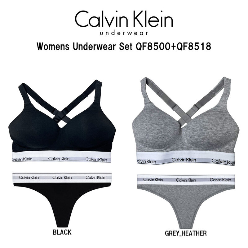 Calvin Klein(カルバンクライン)ck レディース ブラ&ショーツ Tバック セット ロゴ 無地 ノンワイヤー アンダーウェア インナー 下着 QF8500+QF8518