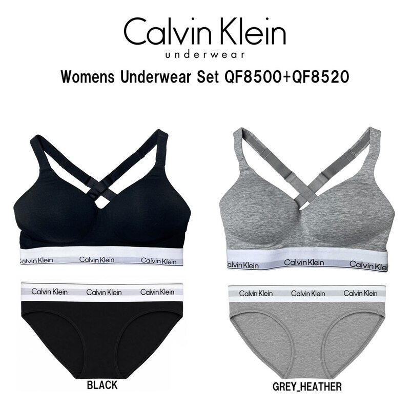 Calvin Klein(カルバンクライン)ck レディース ブラ&ショーツ セット ロゴ 無地 ノンワイヤー アンダーウェア インナー 下着 QF8500+QF8520