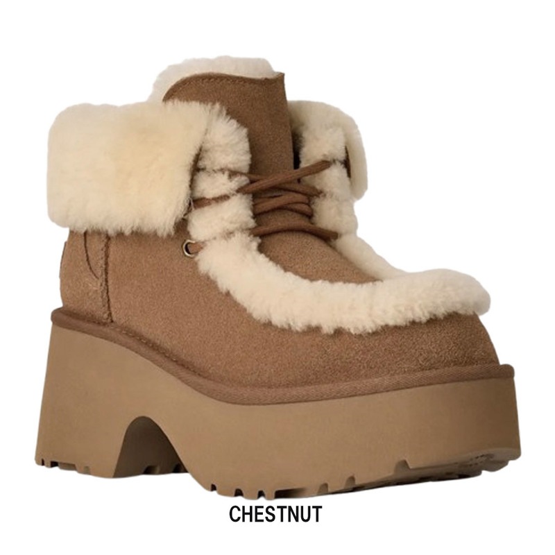 UGG(アグ)レディース エスミー レースアップ ブーツ スエード ムートン シープスキン 厚底 ヒール ボリューム 折り返し可能 2WAY カジュアル 1171532