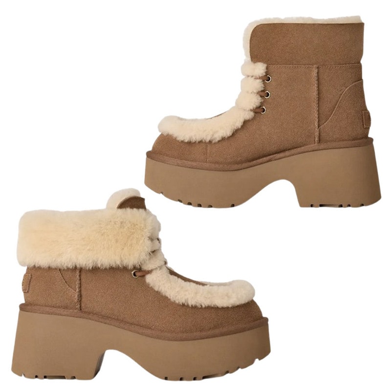 UGG(アグ)レディース エスミー レースアップ ブーツ スエード ムートン シープスキン 厚底 ヒール ボリューム 折り返し可能 2WAY カジュアル 1171532