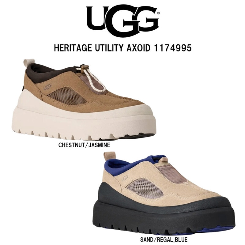 UGG(アグ)メンズ ヘリテージ ユーティリティー アクソイド スリッポン 撥水 スエード 通気性 メッシュ 厚底 軽量 サンダル シューズ 男性用 1174995