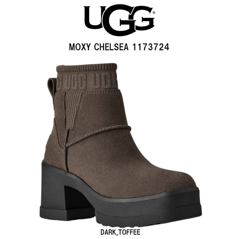 UGG(アグ)レディース モクシー チェルシー ブーツ ヒール 厚底 ロゴ 耐水 はっ水 スエード スクエアトゥ 靴 MOXY CHELSEA 1173724