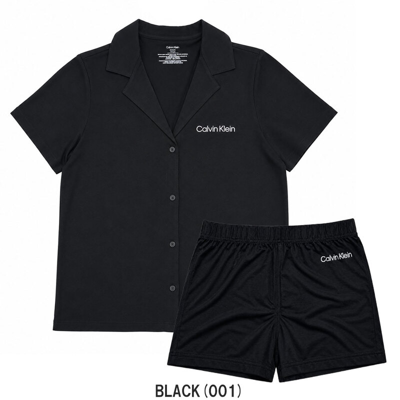 (SALE)Calvin Klein(カルバンクライン)ck レディース スリープウェア ルームウェア 襟付き シャツ ボタン ショートパンツ セット 半袖 ロゴ パジャマ QP2839O