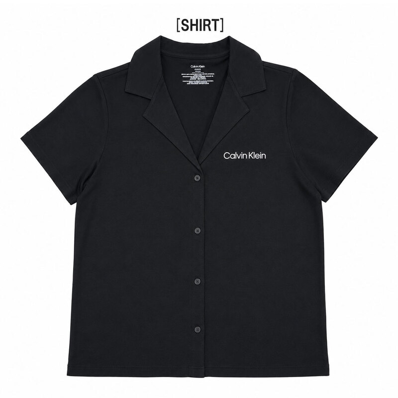 (SALE)Calvin Klein(カルバンクライン)ck レディース スリープウェア ルームウェア 襟付き シャツ ボタン ショートパンツ セット 半袖 ロゴ パジャマ QP2839O
